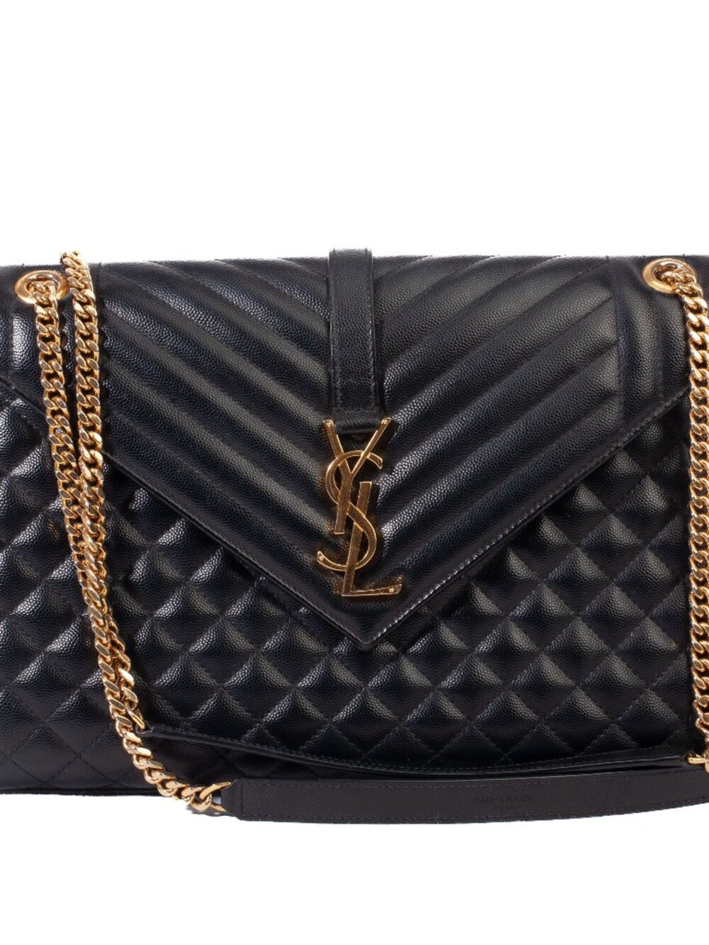 Authentic Black Saint Laurent Triquilt Medium Envelope YSL Shoulder Bag